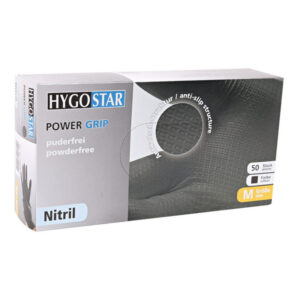 Hygostar Power Grip Nitril-Einweghandschuhe, schwarz, puderfrei, unsteril, Größe M – 50 Stück