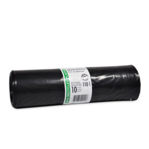 Kehrichtsäcke OKS mit Zugband, 110 l, LD-PE Recycling, schwarz, Rolle à 10 Stück