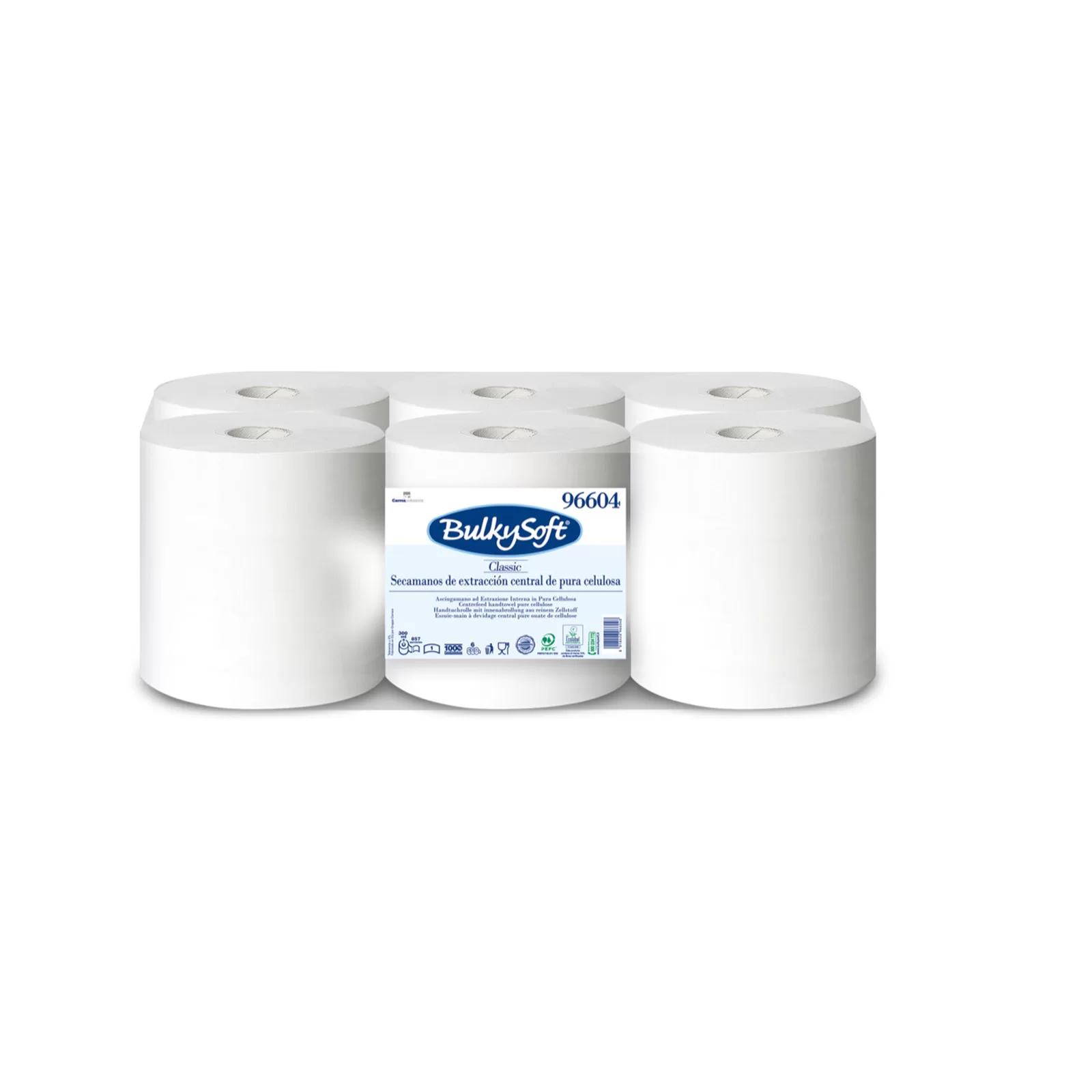 Bulkysoft Classic Papierwischtücher Midi (1 lagig, 6 Rollen, 857 Blatt = 300 lfm)