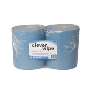 Papierwischtücher Maxi Clever Wipe – 3-lagig, Zellstoff, blau (2 Rolle à 500 Blatt, 180 lfm)
